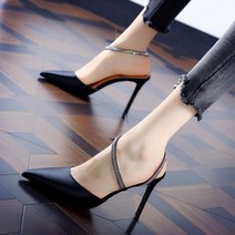 NS 여성 뾰족 새틴 면 큐빅 하이힐 8cm