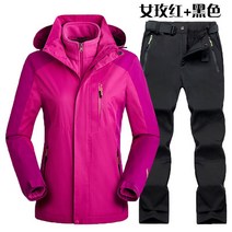 겨울 방한 세트 낚시복 방수 상하의 점퍼 바지 동계 야상 작업복 자켓 등산 바다 낚시, 2XL, 겨울 벨벳 여성 레드   블랙