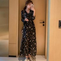 오르난 여성 빅사이즈 오렌지 도트 꽃무늬 롱 원피스 JC752