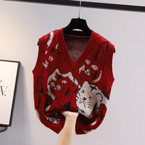 민소매 골지 알파카 포켓 아이돌 베이직 루즈핏 브이넥 니트 조끼 플레어 하운드 아가일 오버핏