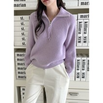 꾸미지오 지퍼니트 반짚업카라니트 2color 아이보리 연보라