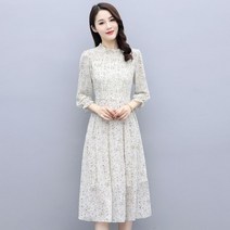 여성 봄여름 캐주얼 플라원 쉬폰 칠부 소매 원피스MJS23020425