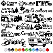 캠핑로고스티커1 자동차데칼스티커 캠핑카 카고트레일러 카라반꾸미기 아웃도어, 1개, 연두M