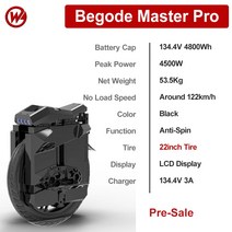 외발전동휠 사전 판매 최신 begode 마스터 프로 전기 자전거 134.4v 4800wh 50e 배터리 4500w 모터 22인치 서스펜션, 하얀, [01] Begode Master Pro, 한개옵션1