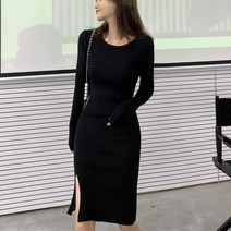 넷투넷코리아 여성 미니 원피스 라운드넥 H라인 트임 심플 캐주얼룩