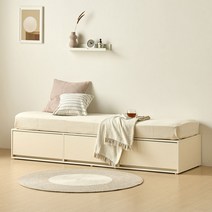 장인가구 피코 쇼파형 미니침대 3서랍형 독립스프링매트 포함, 크림화이트