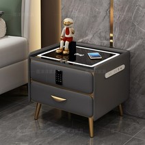 스마트 침대 원목 협탁 무선충전 usb 블루투스 스피커 잠금장치 조명 무드등, 다크 그레이 (조명+USB+무선충전+비밀번호)