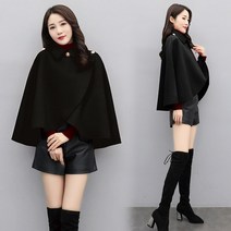 FANSYLI 여성 케이프 코트 추동 모직 코트 9F
