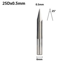 XCAN CNC 조각 비트 1pc 6mm 생크 15202530도 V 모양 엔드 밀 팁 0.3 1.0mm 2 플루트 우드 PVC 아크릴 조각 비트, 25Dx0.5mm