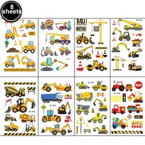 콘크리트믹서기 시멘트 건설 생일 파티 장식 식기 트럭 종이 접시 굴삭기 소년 용품, 32 tattoo stickers