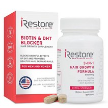 iRestore 3in1 모발 성장 보충제 비오틴 DHT 제 톱 팔메토 탈모 머리카락 가늘기를 다른 물 피부 손톱 건강을 비타민 60 카운트BGSL, 1