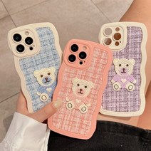 폰로드 아이폰 케이스 물결무늬케이스 겨울 따듯한 곰돌이 베어 아지가지한 귀여운 털실 후면풀커버 충격흡수 곰돌이패치 11 11프로맥스 아이폰케이스