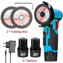 목재 각도 절단기 무선 전기 앵글 그라인더 12V 19500rpm 도구 충전식 미니 폴리싱 머신 다이아몬드 커팅, 03 Blue 2 Battery US