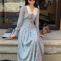 잇츠스타일 복고풍 디자인 꽃무늬 슬림 롱원피스 20대 30대 개화기룩 외출룩 여행룩