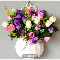 조화 벽걸이 꽃바구니 세트 실내 인테리어, 혼합 색상 장미 꽃바구니2