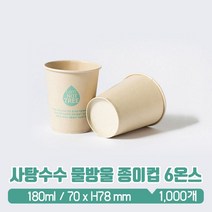 친환경 사탕수수 물방울 종이컵 6온스 180ml, 1박스, 1000개