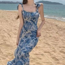 신혼여행 휴양지룩 우아한 리본끈 맥시 원피스 / 풀빌라 롱 시폰 비치