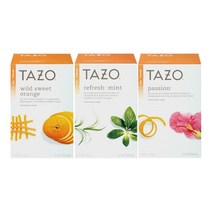 Tazo 타조 허벌 티 3종 세트 각 20티백 Herbal Tea Wild Sweet Orange Refresh Mint Passion, 3개