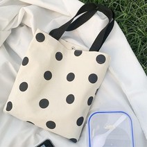 대학생 데일리룩 도트무늬 캔버스 에코백 대학생룩