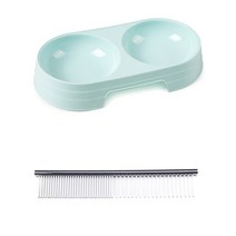 펫 고양 반려견 애견 냥이 그릇 애완용 이 밥그릇 소형, 스몰 사이즈, 18 푸른색 더블볼+스틸 빗