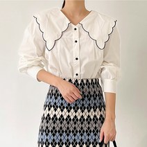 퍼니걸스 9592 루즈핏 배색 빅카라 블라우스 여성의류