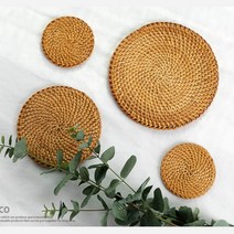 라탄 컵 받침 냄비받침 화병 화분 쿠킹소품 포인트벽인테리어 주방소품 주방촬영소품 허전한벽 주전자받침, 중