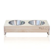 국내 수제작 편백나무 원목 히노끼 강아지 고양이 애완 식탁 도자기 그릇 세트, 03_국내 수제작 편백나무 원목 스테인리스 그릇 세트, 1set