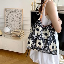 플라워프린트 에코백 2color 보부상 가방 가벼운 나일론 숄더백 휴대용 장바구니