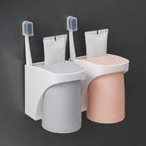 1+1 7종칼라 흡착식 자석 거꾸로 양치컵 걸이 거치대 홀더 세트, 그레이, 핑크