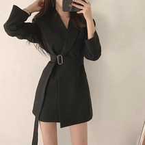 FANSYLI 여성 봄가을 양복 아우터 벨트 매기 캐주얼 정장자켓 롱상의230728F03
