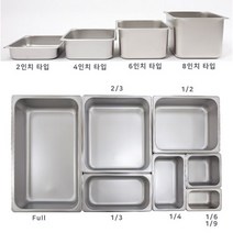 스텐 밧드 받드 바트 밧트 반찬통 냉장고정리 학교급식 보관용기, 2인치, 1/9