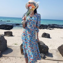 마리꽃 랩 로브 시폰원피스 롱원피스 비치원피스