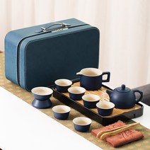 세라믹 일본 식여행 다도 슈트 블랙 심플가 사용자 휴대용다기세트, T09-SKU10블루색 우물 목책 주전