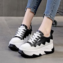 여성 하이탑 스니커즈 캔버스 운동화 키높이 부츠 레이스업 벨크로 통굽 키높이 여자스니커즈 인박카010