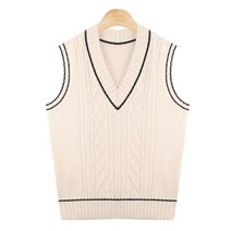 오오엘 여성용 피셔 꽈배기 루즈핏 브이넥 롱 배색 조끼 원피스