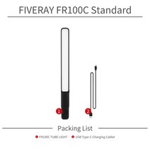 유투브 방송용 ZHIYUN-공식 FIVERAY FR100C 핸드 헬드 LED 100W 스틱 비디오 라이트 2700K-6200K 유튜브/, [01] Black