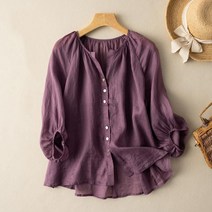 여름 여성 베이직 단추 셔링 면마 셔츠 블라우스 하늘비즈 C10 A567Z199