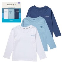 얇은 긴팔 게스 키즈 초등학생 아동 부드러운 면 티셔츠 일상 기본 주니어 긴팔 티셔츠 3개입 세트 (1BOX)