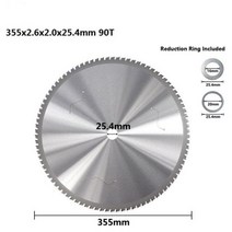 컷쑈 충전 미니 금속 커팅 블레이드 디스크 카바이드 원형 톱날 강철, 355mmx2.6x2x25.4x90T
