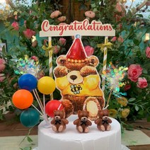 파티봉봉 빅베어 쉐이커 토퍼 드로잉토퍼 결혼50주년 생일축하 메시지 케이크, 하트별set, 레드-1, 볼링볼