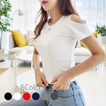 여성 무지 오프숄더 크롭 티 반팔 봄 여름 가을 슬림
