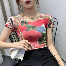 댄스스포츠 사교 라인 라틴 여름 새로운 패션 모든 인쇄 반팔 티셔츠 여성