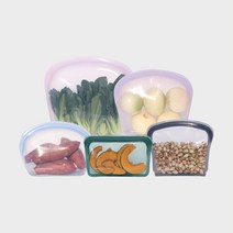 리빙크리에이터 지켜 실리콘 지퍼백 파스텔 올리브 1000ml, 스타터 5종 세트, 뉴트럴