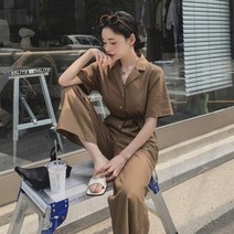 여성 데일리 점프수트 슈트 팬츠 데트 린넨 카라 셔츠