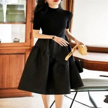 자가드 명품스타일 니트반팔 블랙 원피스 여름 하객룩 TS487