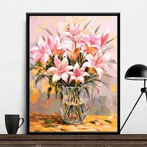 캔버스 유화 그리기 세트 해외DIY 명화그리기 대형 장미 꽃 플라워 숫자 그림 색칠하기, 연한노랑159 - 핑크 백합