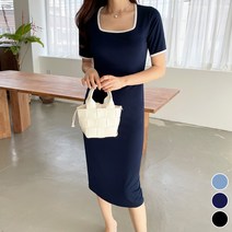 세이스타일 차랑 반팔 배색 H롱 원피스