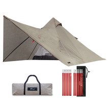 FIELDOOR 포크 텐트 280 플러스 [TC 난연성 폴리코튼 카키] & 알루미늄 폴 2개 세트 투어링