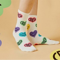 꼬랑내 여자 패션 중목 양말 네온 크러쉬 스마일 패턴 WL237