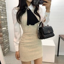 베이시코 / 탈부착 스카프 트위드 하객원피스